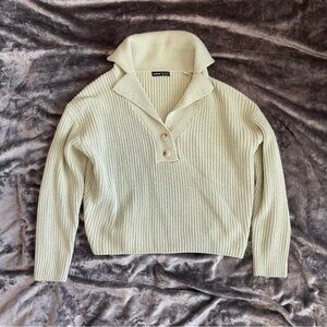 SHEIN Light Cream Green V Neck Button Front Sweater